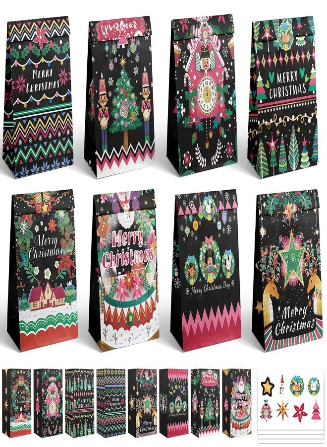 qiqee Christmas Treat Paper Bags Black Mini Xmas Party Candy Goodie Snack Bags (32Pcs Stickers 5"x3"x9.5") - Image 1
